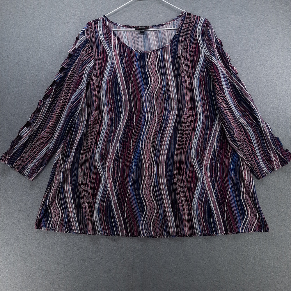 Cocomo Blouse Womens L Multicolor Stripe Scoop Neck 3/4 Slit Sleeve Tunic Top